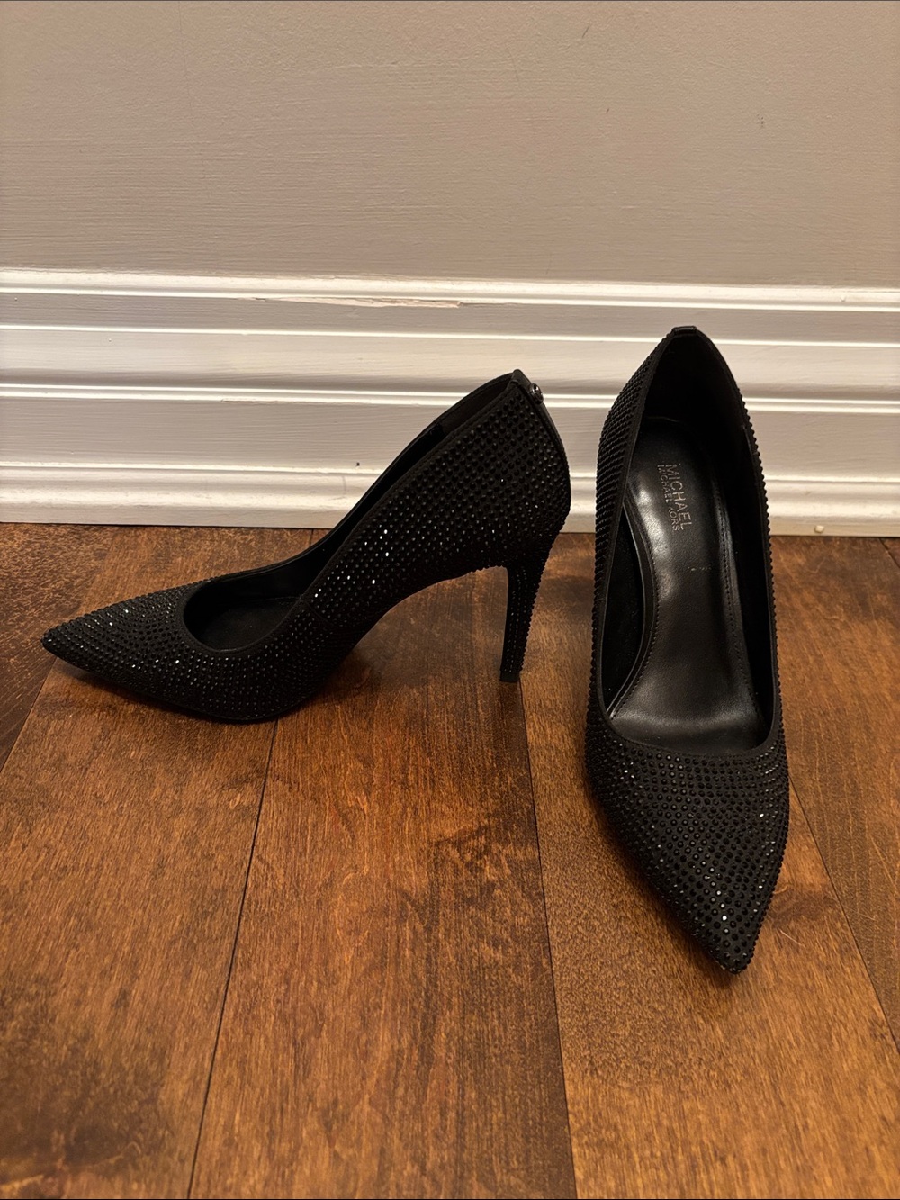 Michael Kors Black Crystal-Studded Pointed Toe Stiletto Pumps